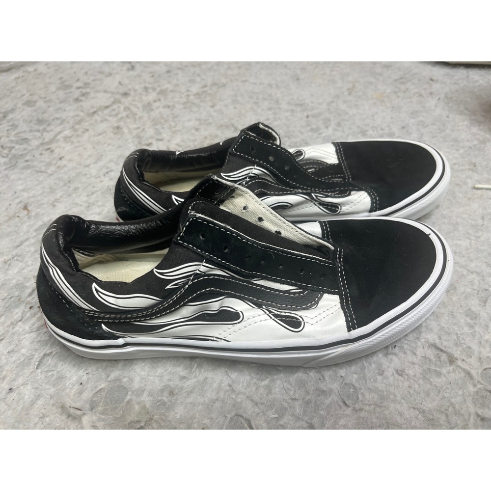 Vans Old Skool Flame Black White Sneakers Mens 6 Womens 7.5 Low Top Skate Shoes